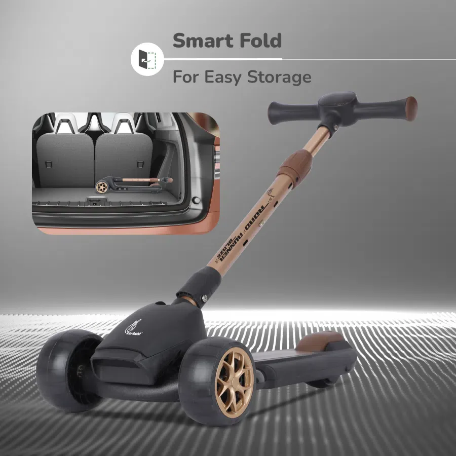 Road Runner Blaze Scooter For Kids With PU LED Wheels And LED lights - Black Gold - Image 5