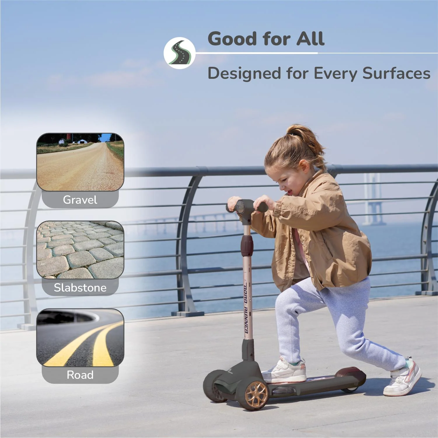Road Runner Blaze Scooter For Kids With PU LED Wheels And LED lights - Black Gold - Image 6