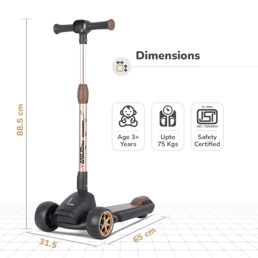 Road Runner Blaze Scooter For Kids With PU LED Wheels And LED lights - Black Gold - Image 9