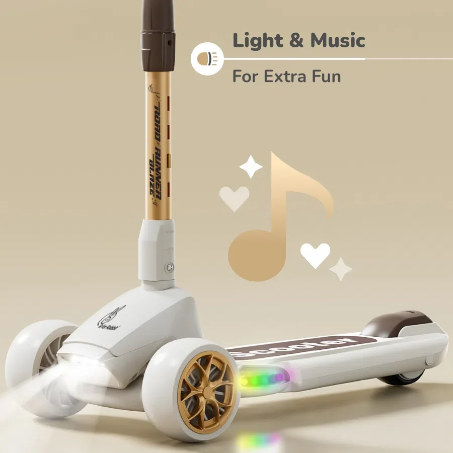 Road Runner Blaze Scooter For Kids With PU LED Wheels And LED lights - Cream Gold - Image 2