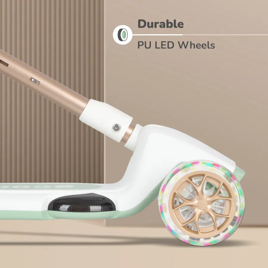 Road Runner Blaze Scooter For Kids With PU LED Wheels And LED lights - Green Gold - Image 6