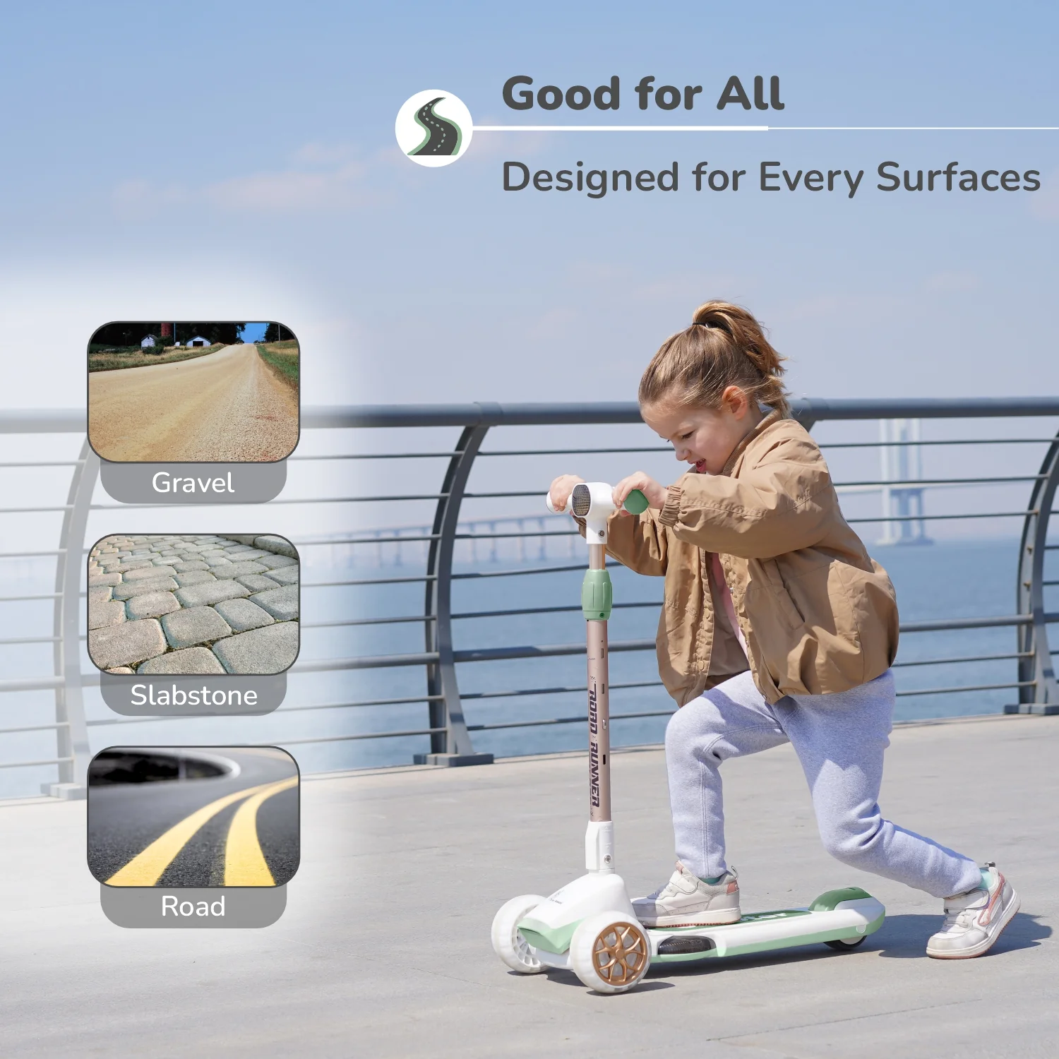 Road Runner Blaze Scooter For Kids With PU LED Wheels And LED lights - Green Gold - Image 9