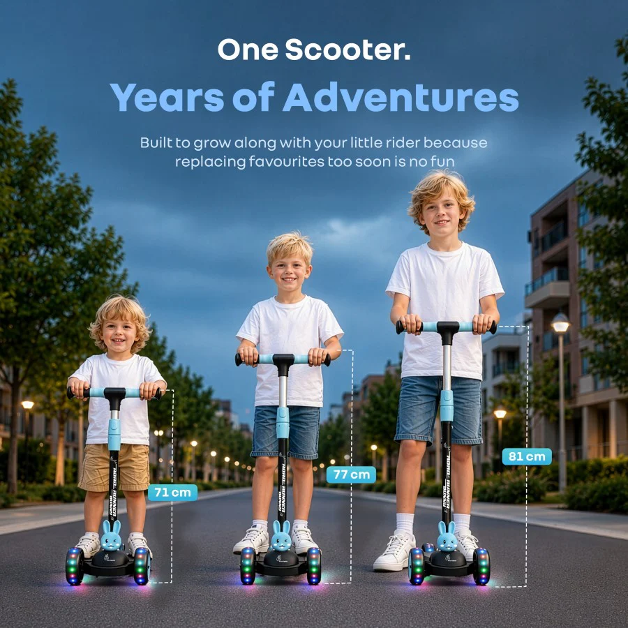 Road Runner Bunny Scooter For Kids With PU LED Wheels - Black Blue - Image 4