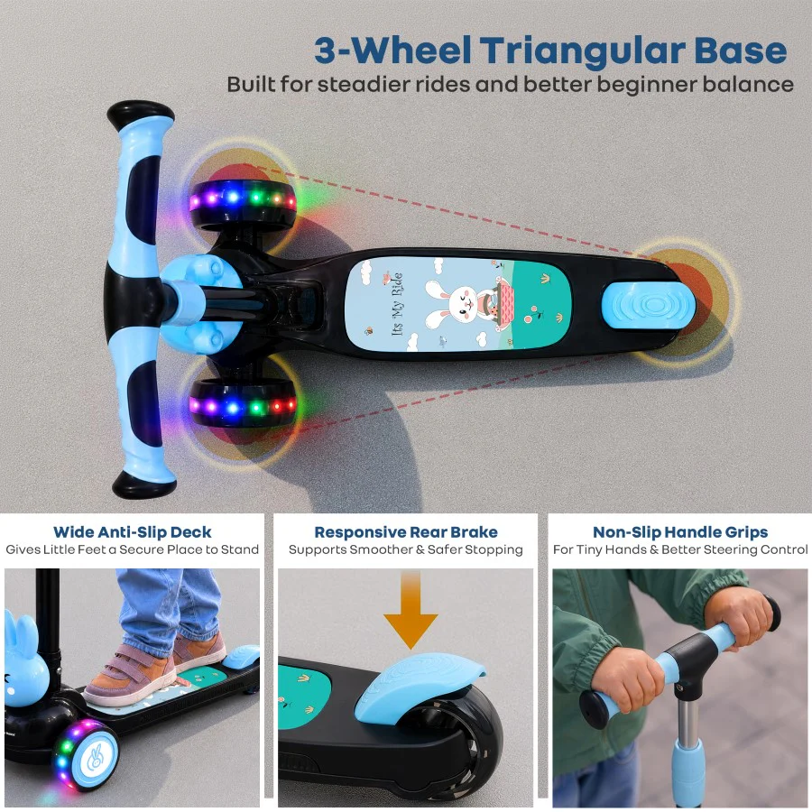 Road Runner Bunny Scooter For Kids With PU LED Wheels - Black Blue - Image 5