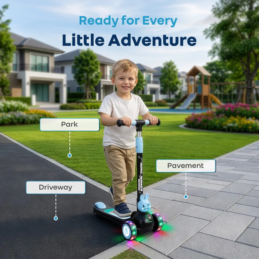 Road Runner Bunny Scooter For Kids With PU LED Wheels - Black Blue - Image 7