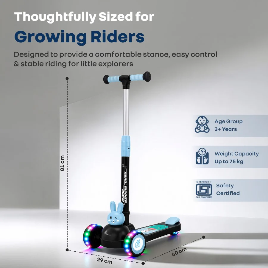 Road Runner Bunny Scooter For Kids With PU LED Wheels - Black Blue - Image 9