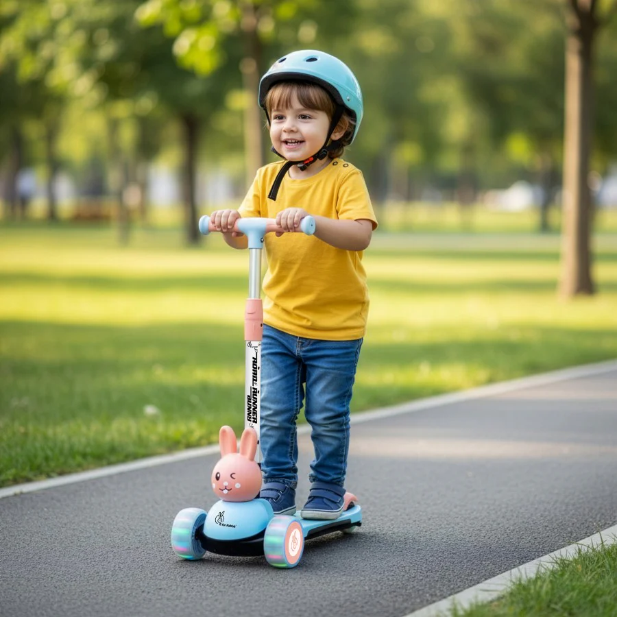 Road Runner Bunny Scooter For Kids With PU LED Wheels - Blue Peach