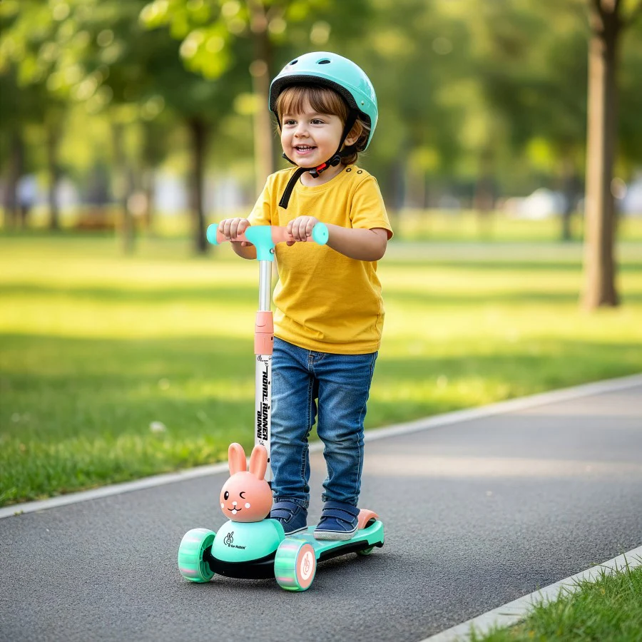 Road Runner Bunny Scooter For Kids With PU LED Wheels - Green Peach