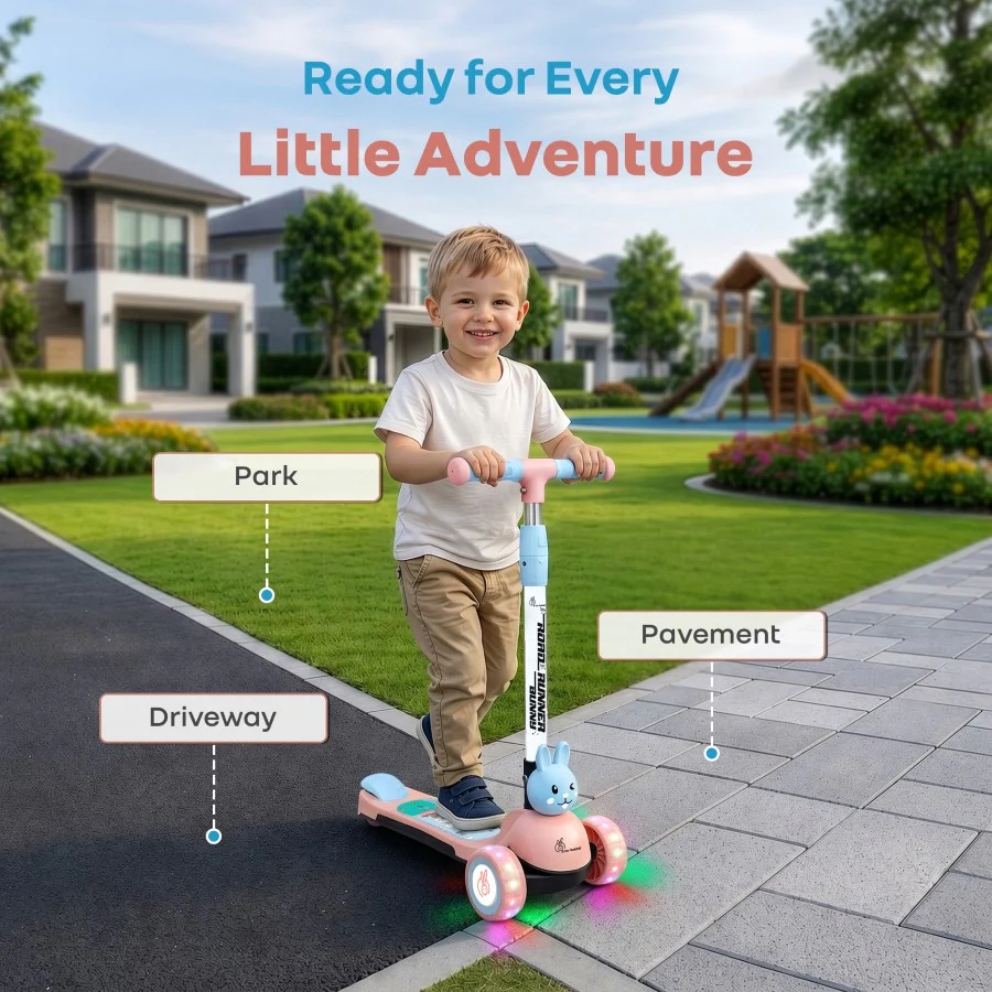 Road Runner Bunny Scooter For Kids With PU LED Wheels - Pink Blue - Image 7
