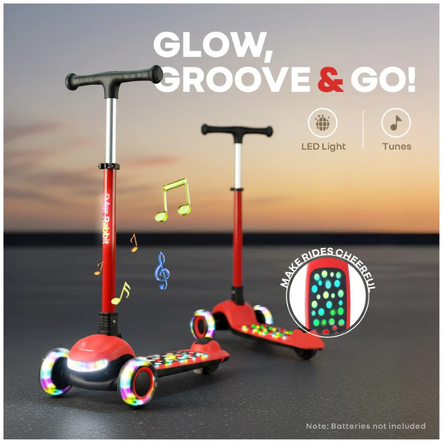Road Runner Jazz Scooter for Kids With ABEC7 Bearings, LED PU Wheels & Foldable Frame - Red Black - Image 2