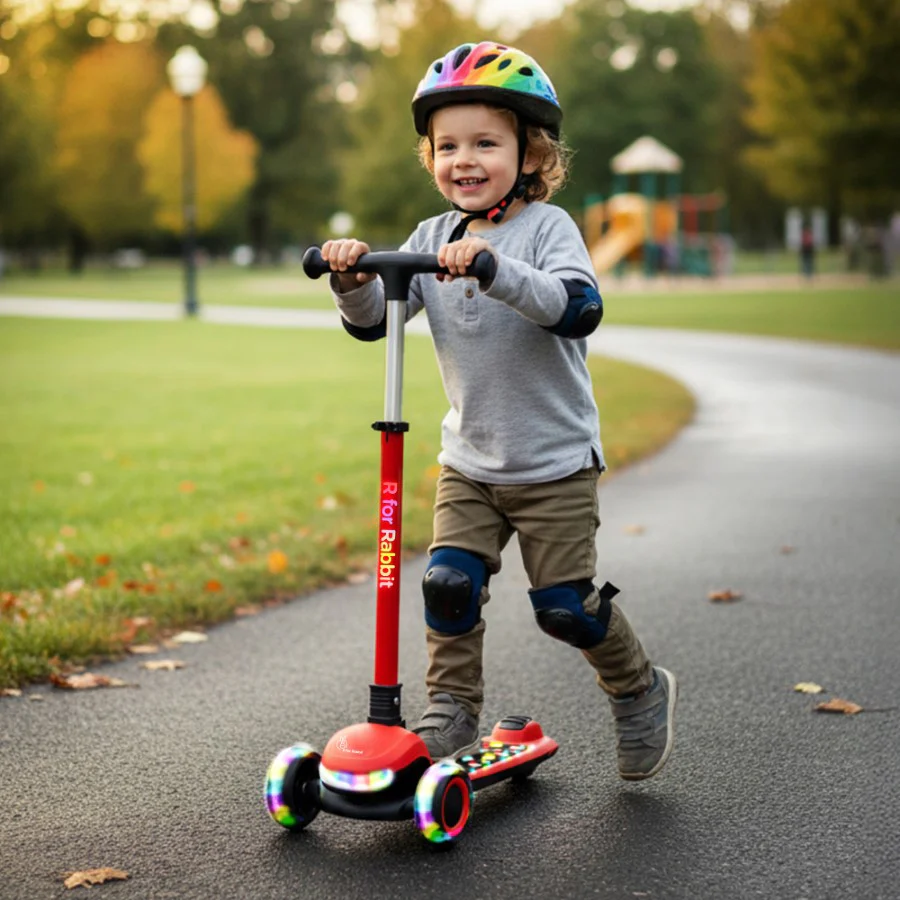 Road Runner Jazz Scooter for Kids With ABEC7 Bearings, LED PU Wheels & Foldable Frame - Red Black - Image 3