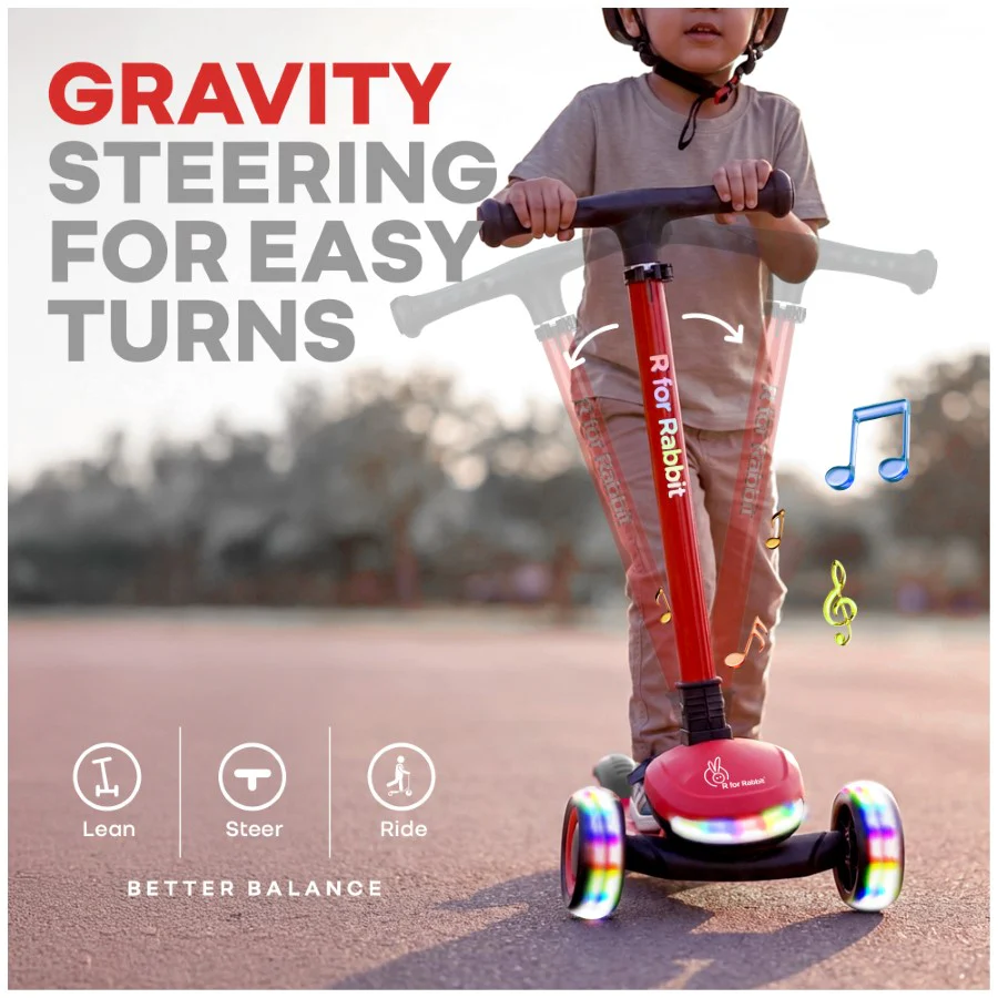 Road Runner Jazz Scooter for Kids With ABEC7 Bearings, LED PU Wheels & Foldable Frame - Red Black - Image 5