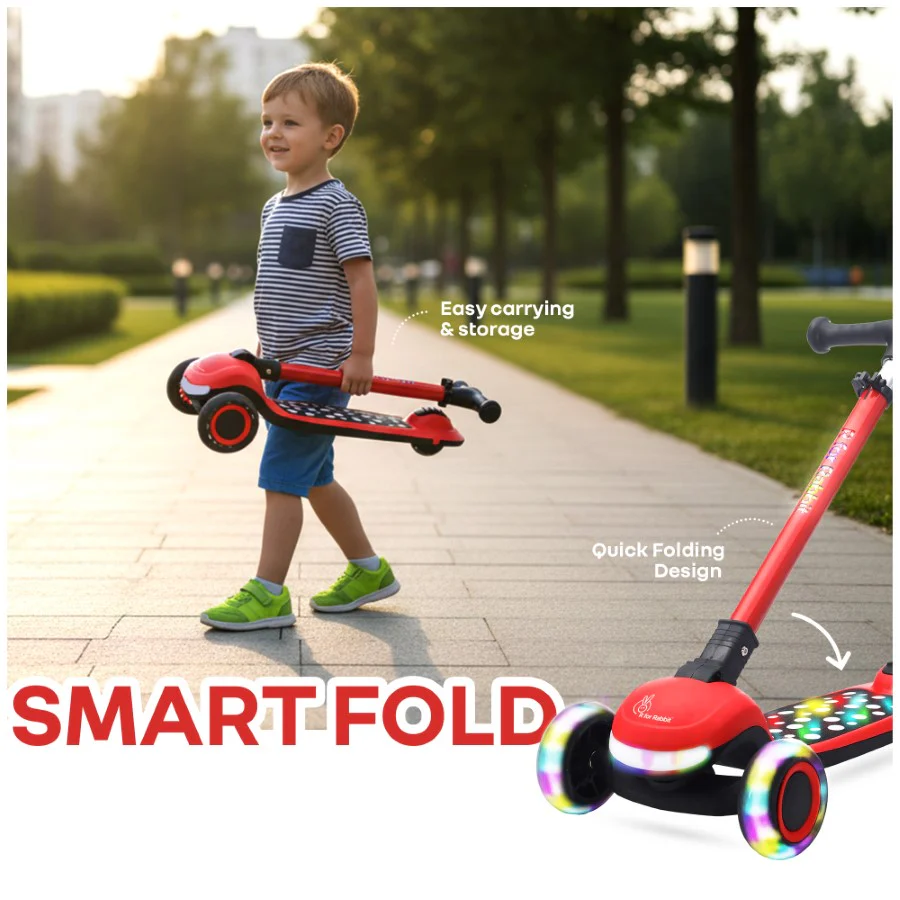 Road Runner Jazz Scooter for Kids With ABEC7 Bearings, LED PU Wheels & Foldable Frame - Red Black - Image 7