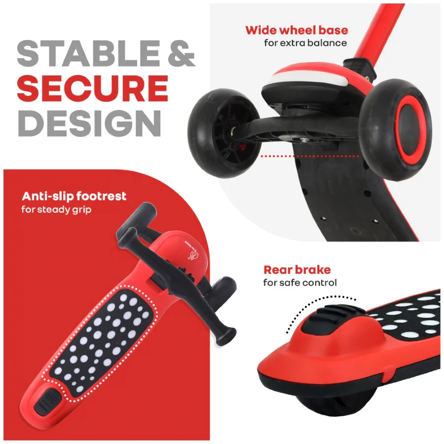 Road Runner Jazz Scooter for Kids With ABEC7 Bearings, LED PU Wheels & Foldable Frame - Red Black - Image 8