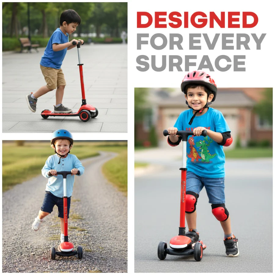 Road Runner Jazz Scooter for Kids With ABEC7 Bearings, LED PU Wheels & Foldable Frame - Red Black - Image 9