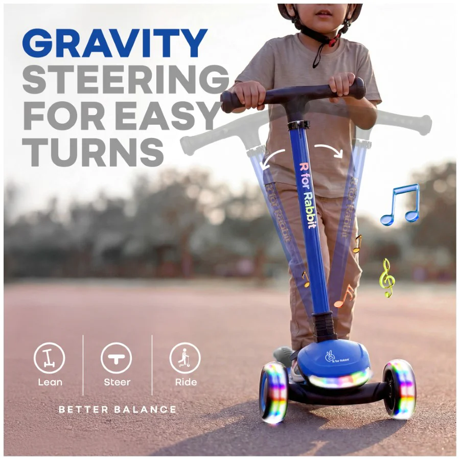 Road Runner Jazz Scooter for Kids With ABEC7 Bearings, LED PU Wheels & Foldable Frame - Blue Black - Image 5
