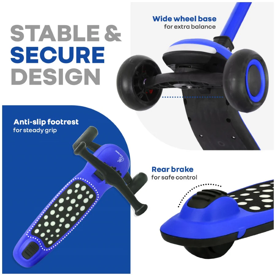Road Runner Jazz Scooter for Kids With ABEC7 Bearings, LED PU Wheels & Foldable Frame - Blue Black - Image 8