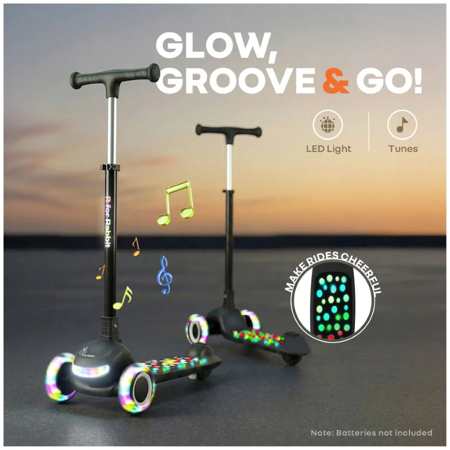 Road Runner Jazz Scooter for Kids With ABEC7 Bearings, LED PU Wheels & Foldable Frame - Pure Black - Image 2