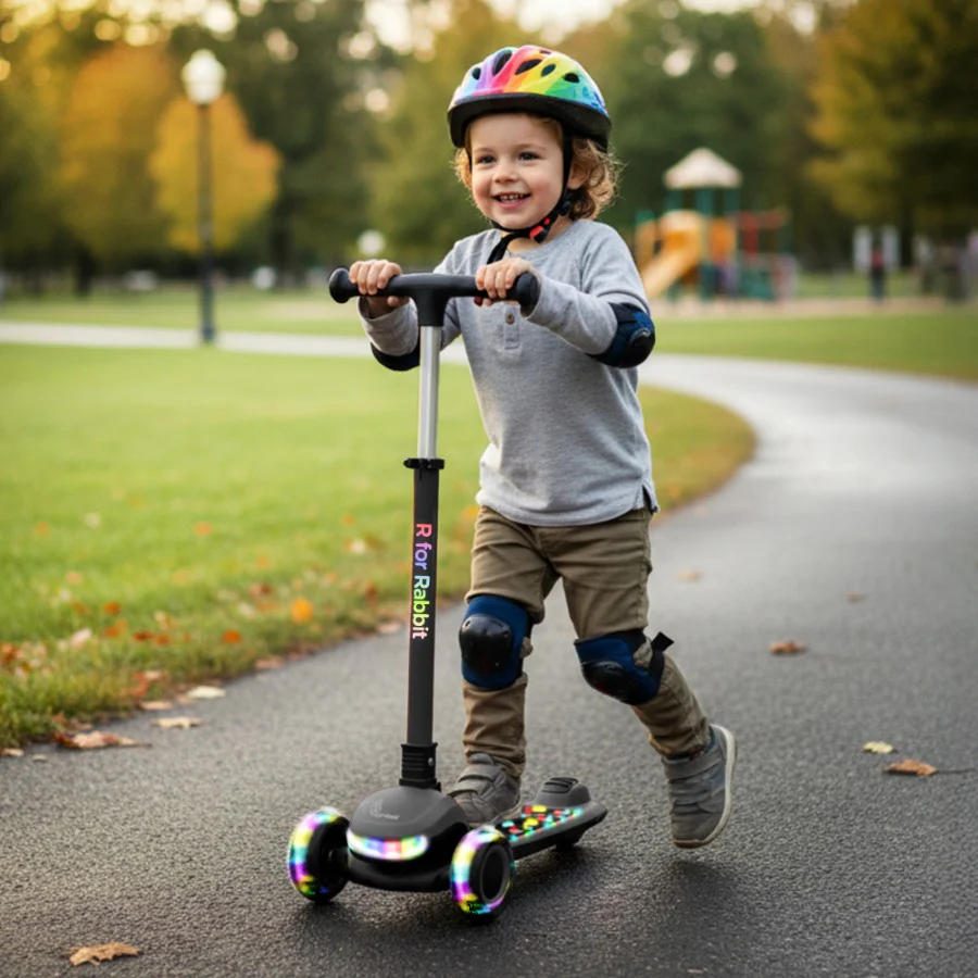 Road Runner Jazz Scooter for Kids With ABEC7 Bearings, LED PU Wheels & Foldable Frame - Pure Black - Image 3
