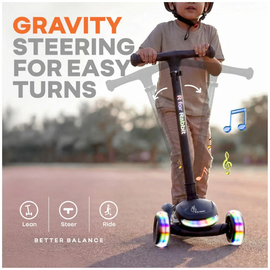 Road Runner Jazz Scooter for Kids With ABEC7 Bearings, LED PU Wheels & Foldable Frame - Pure Black - Image 5