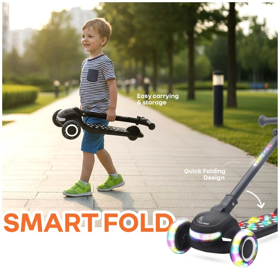 Road Runner Jazz Scooter for Kids With ABEC7 Bearings, LED PU Wheels & Foldable Frame - Pure Black - Image 7