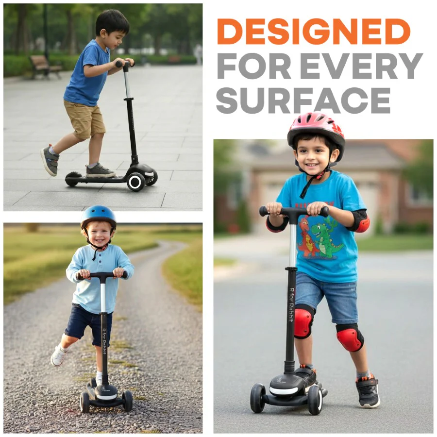Road Runner Jazz Scooter for Kids With ABEC7 Bearings, LED PU Wheels & Foldable Frame - Pure Black - Image 9
