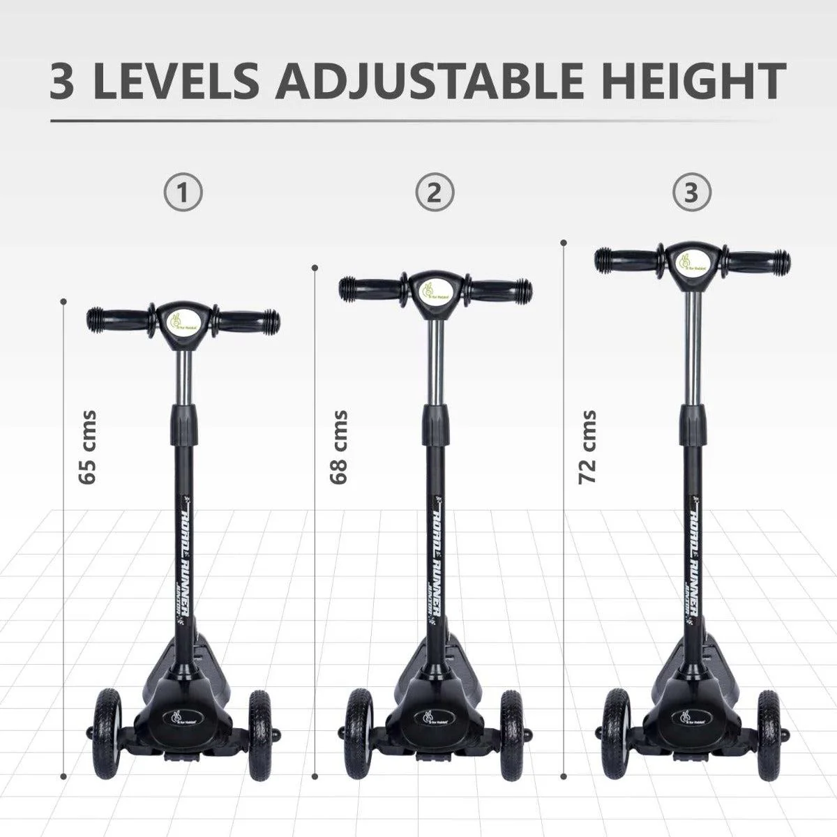 Road Runner Junior Scooter - 3 Level Height Adjustment, Anti Slip Deck - Black - Image 4