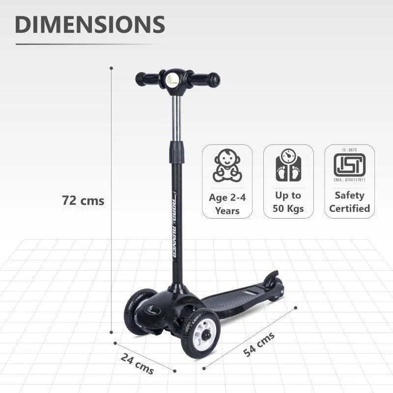 Road Runner Junior Scooter - 3 Level Height Adjustment, Anti Slip Deck - Black - Image 5
