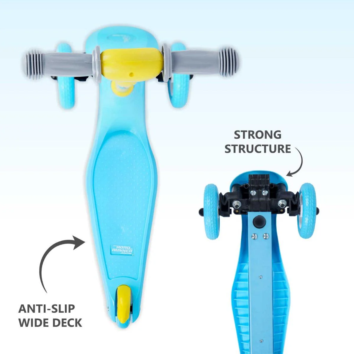 Road Runner Junior Scooter - 3 Level Height Adjustment, Anti Slip Deck - Blue - Image 2