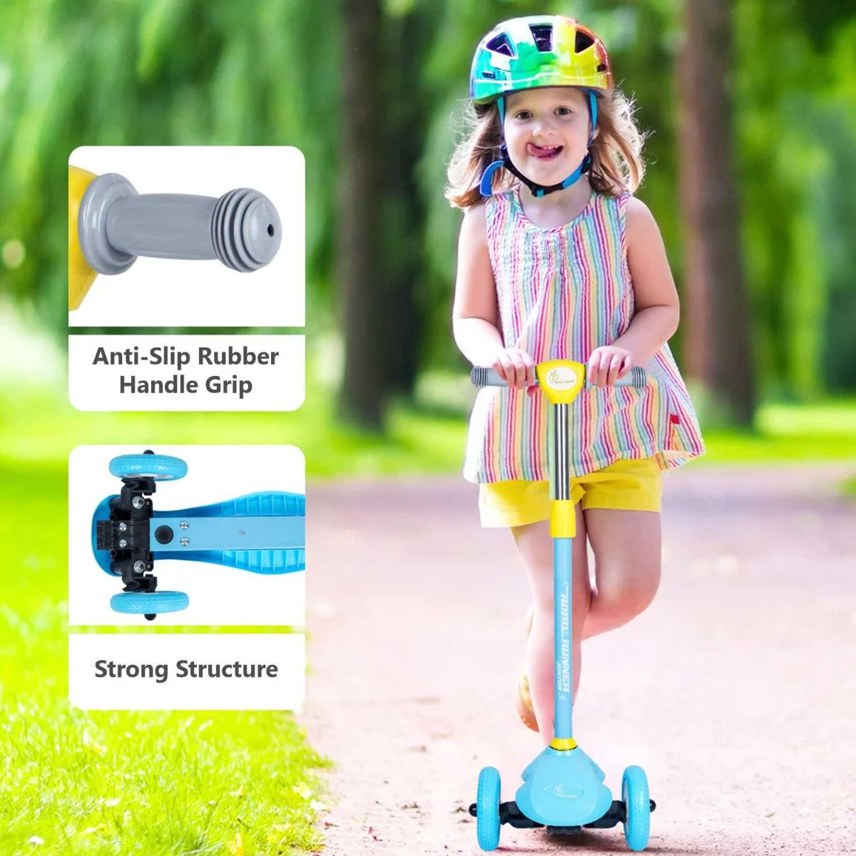 Road Runner Junior Scooter - 3 Level Height Adjustment, Anti Slip Deck - Blue - Image 4