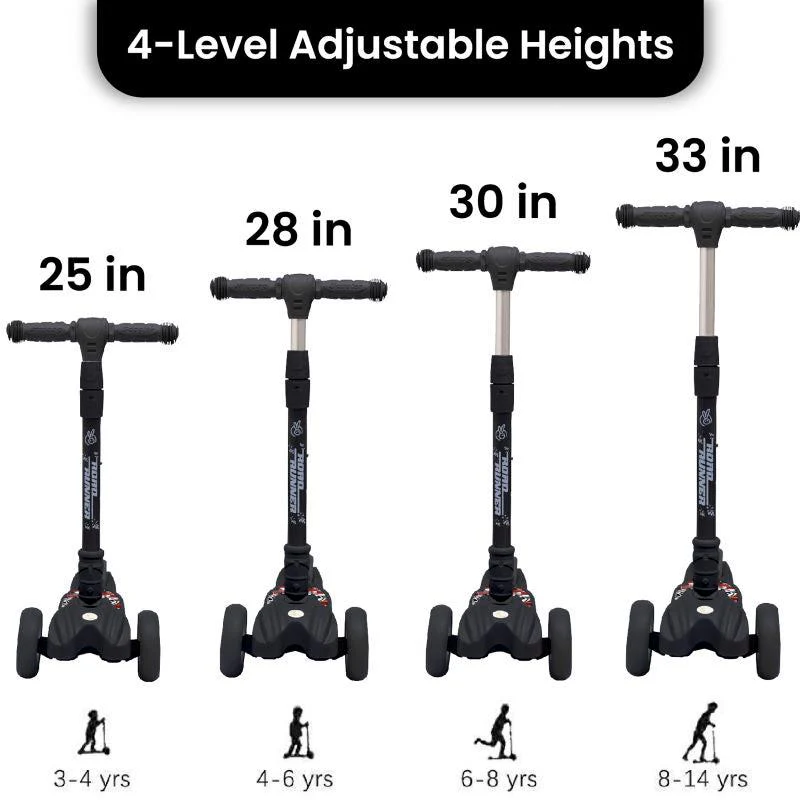 Road Runner Scooter For Kids - PU LED Wheels, 4 Level Height Adjustment, Anti Slip Deck, Safety Certified, 3-Wheel scooter, Easy use, 3-7years - Black - Image 4