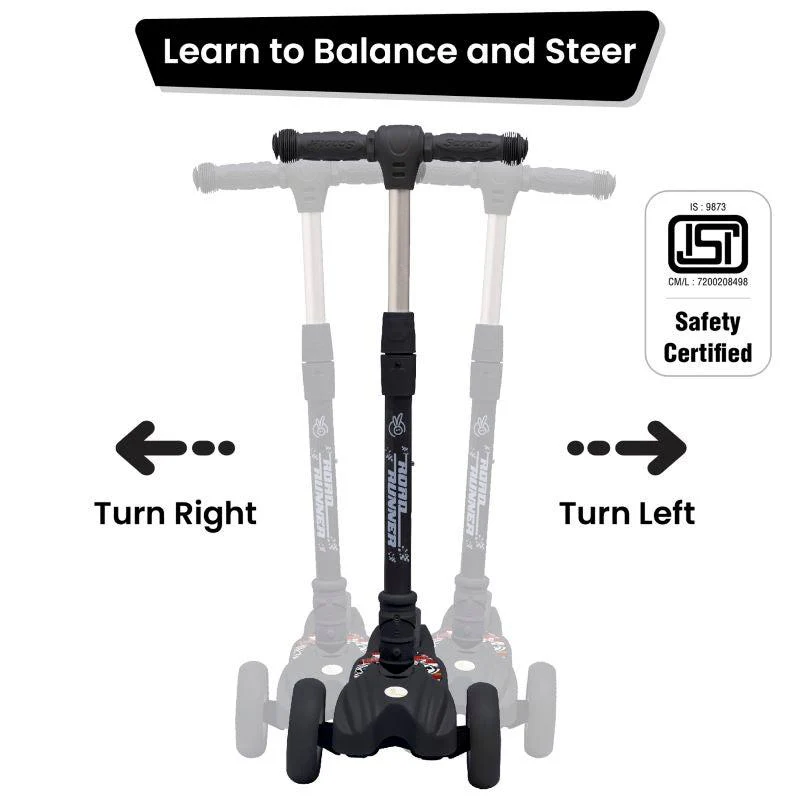 Road Runner Scooter For Kids - PU LED Wheels, 4 Level Height Adjustment, Anti Slip Deck, Safety Certified, 3-Wheel scooter, Easy use, 3-7years - Black - Image 7