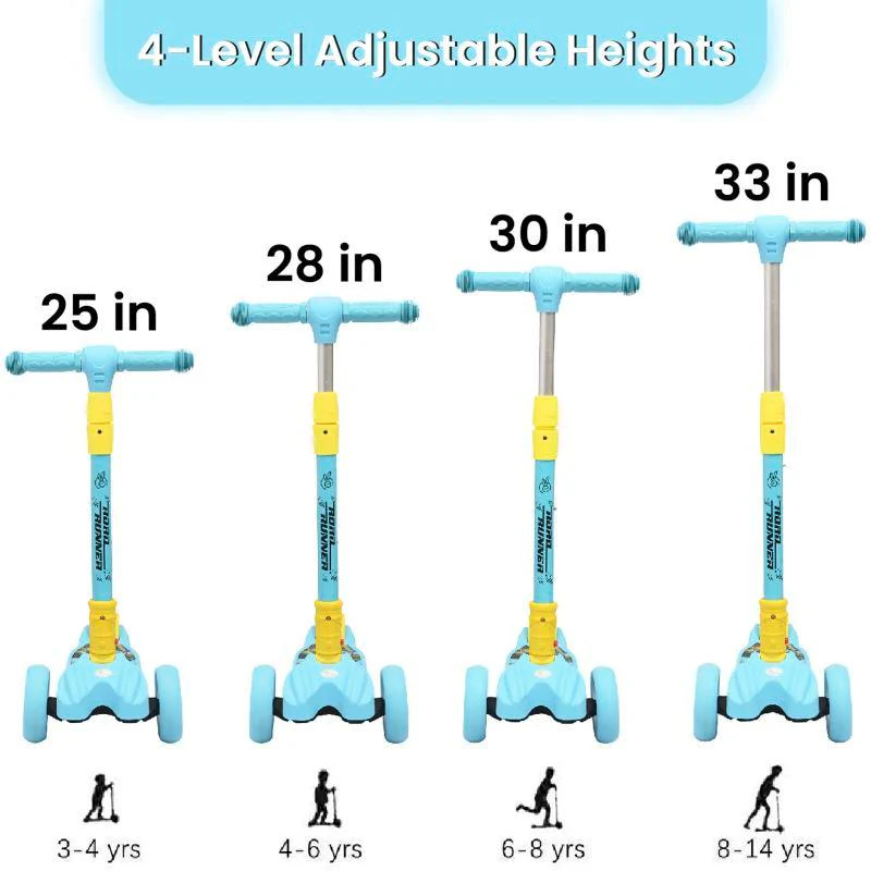 Road Runner Scooter For Kids - PU LED Wheels, 4 Level Height Adjustment, Anti Slip Deck, Safety Certified, 3-Wheel scooter, Easy use, 3-7years - Blue - Image 3