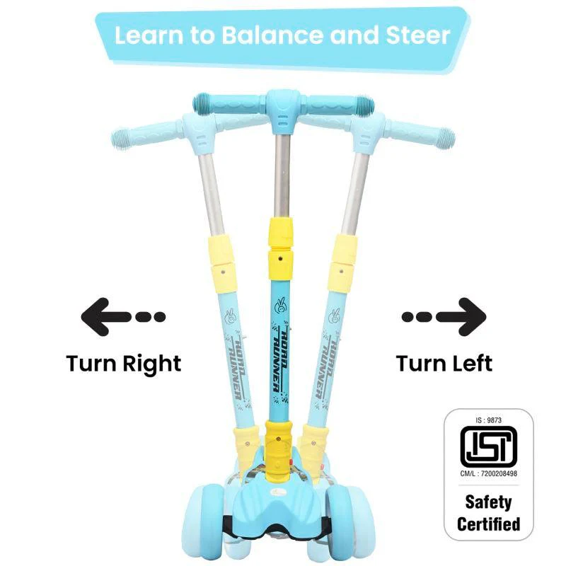Road Runner Scooter For Kids - PU LED Wheels, 4 Level Height Adjustment, Anti Slip Deck, Safety Certified, 3-Wheel scooter, Easy use, 3-7years - Blue - Image 6