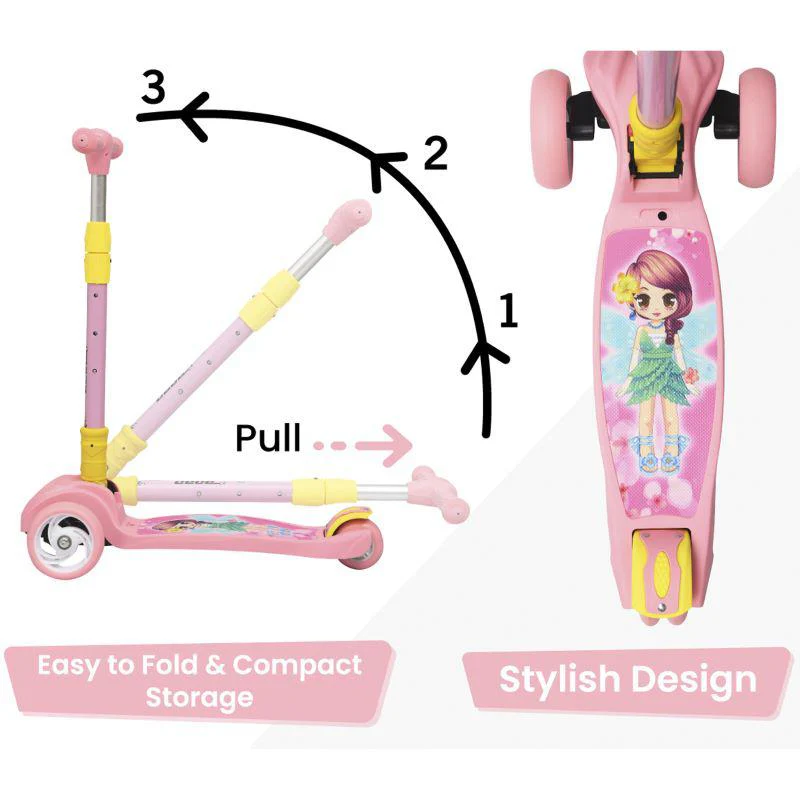 Road Runner Scooter For Kids - PU LED Wheels, 4 Level Height Adjustment, Anti Slip Deck, Safety Certified, 3-Wheel scooter, Easy use, 3-7years - Pink - Image 3