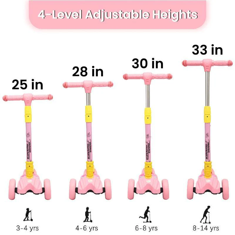 Road Runner Scooter For Kids - PU LED Wheels, 4 Level Height Adjustment, Anti Slip Deck, Safety Certified, 3-Wheel scooter, Easy use, 3-7years - Pink - Image 8