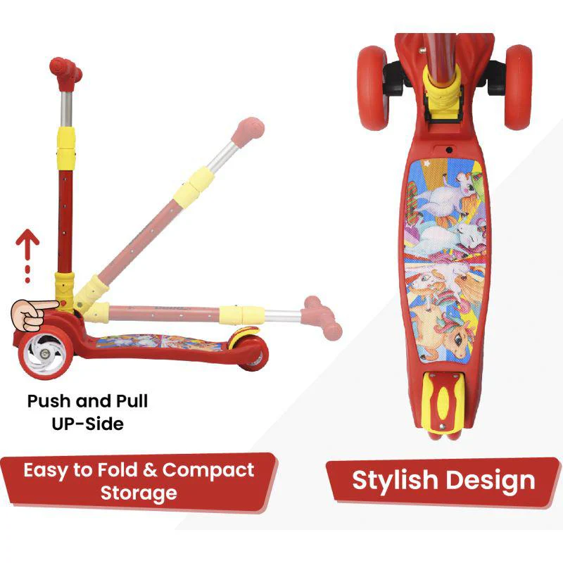 Road Runner Scooter For Kids - PU LED Wheels, 4 Level Height Adjustment, Anti Slip Deck, Safety Certified, 3-Wheel scooter, Easy use, 3-7years - Red - Image 6