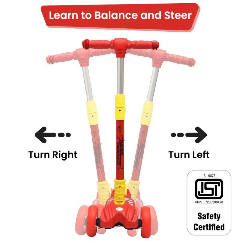 Road Runner Scooter For Kids - PU LED Wheels, 4 Level Height Adjustment, Anti Slip Deck, Safety Certified, 3-Wheel scooter, Easy use, 3-7years - Red - Image 8