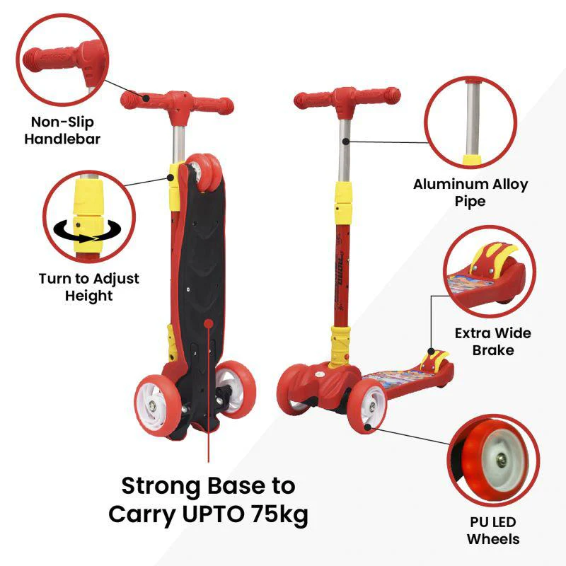 Road Runner Scooter For Kids - PU LED Wheels, 4 Level Height Adjustment, Anti Slip Deck, Safety Certified, 3-Wheel scooter, Easy use, 3-7years - Black - Image 10