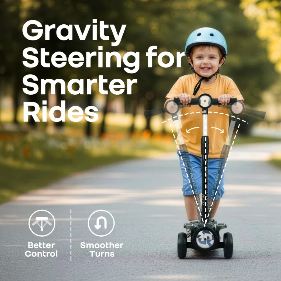 Road Runner Neo Kids Scooter with LED PU Wheels, Music, Gravity Steering, 4-Level Height Adjustment & BIS Certified Safety (3+ Years) - Black - Image 6