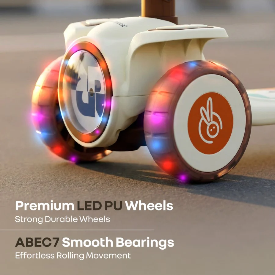 Road Runner Neo Kids Scooter with LED PU Wheels, Music, Gravity Steering, 4-Level Height Adjustment & BIS Certified Safety (3+ Years) - Cream Brown - Image 4