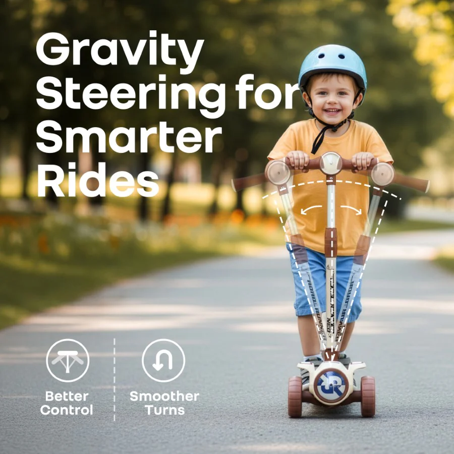 Road Runner Neo Kids Scooter with LED PU Wheels, Music, Gravity Steering, 4-Level Height Adjustment & BIS Certified Safety (3+ Years) - Cream Brown - Image 6