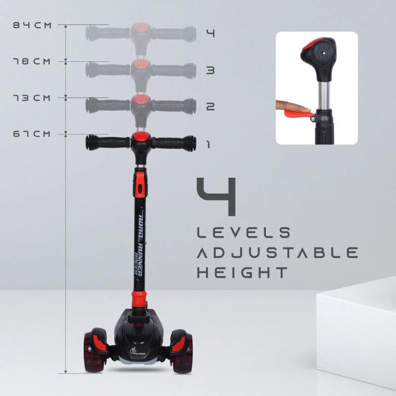 Road Runner Racer Scooter - PU LED Wheels, 4 Level Height Adjustment, Anti Slip Deck - Black - Image 3