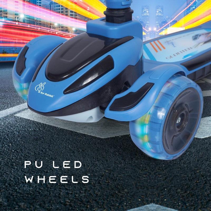 Road Runner Racer Scooter - PU LED Wheels, 4 Level Height Adjustment, Anti Slip Deck - Blue Black - Image 2