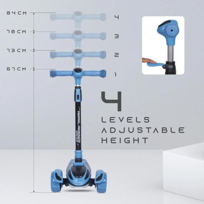 Road Runner Racer Scooter - PU LED Wheels, 4 Level Height Adjustment, Anti Slip Deck - Blue Black - Image 3