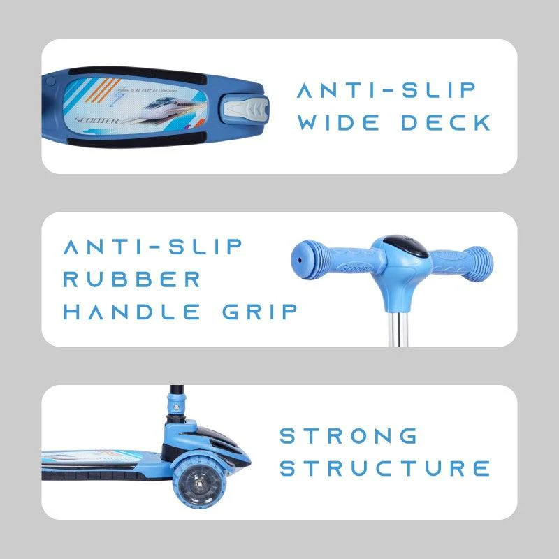 Road Runner Racer Scooter - PU LED Wheels, 4 Level Height Adjustment, Anti Slip Deck - Blue Black - Image 6