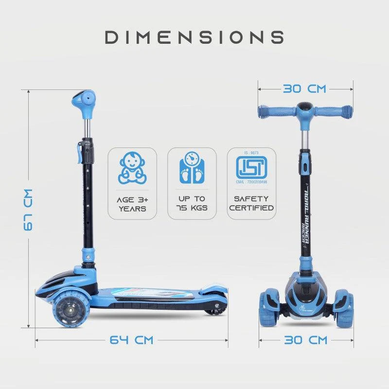 Road Runner Racer Scooter - PU LED Wheels, 4 Level Height Adjustment, Anti Slip Deck - Blue Black - Image 8