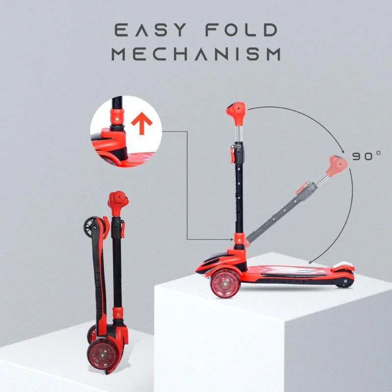 Road Runner Racer Scooter - PU LED Wheels, 4 Level Height Adjustment, Anti Slip Deck - Red Black - Image 4