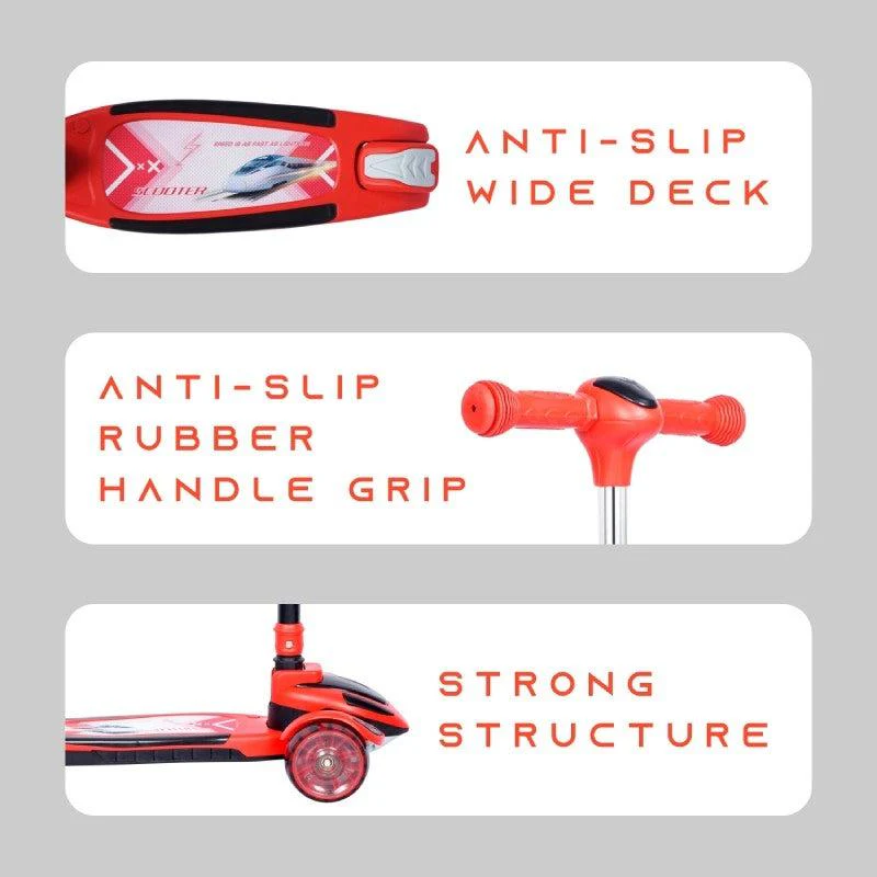 Road Runner Racer Scooter - PU LED Wheels, 4 Level Height Adjustment, Anti Slip Deck - Red Black - Image 6