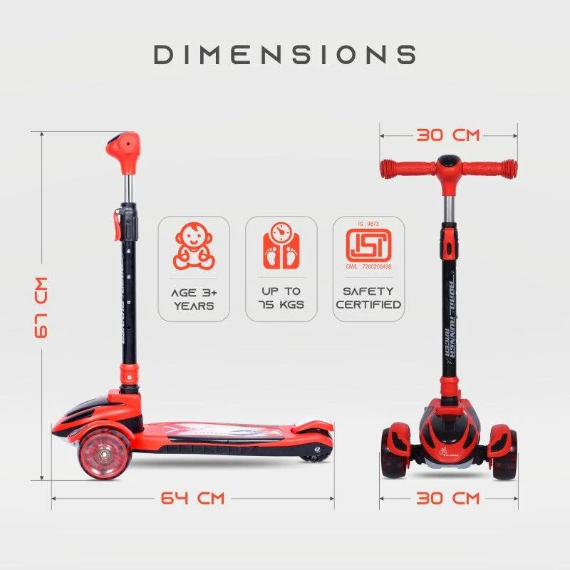 Road Runner Racer Scooter - PU LED Wheels, 4 Level Height Adjustment, Anti Slip Deck - Red Black - Image 8